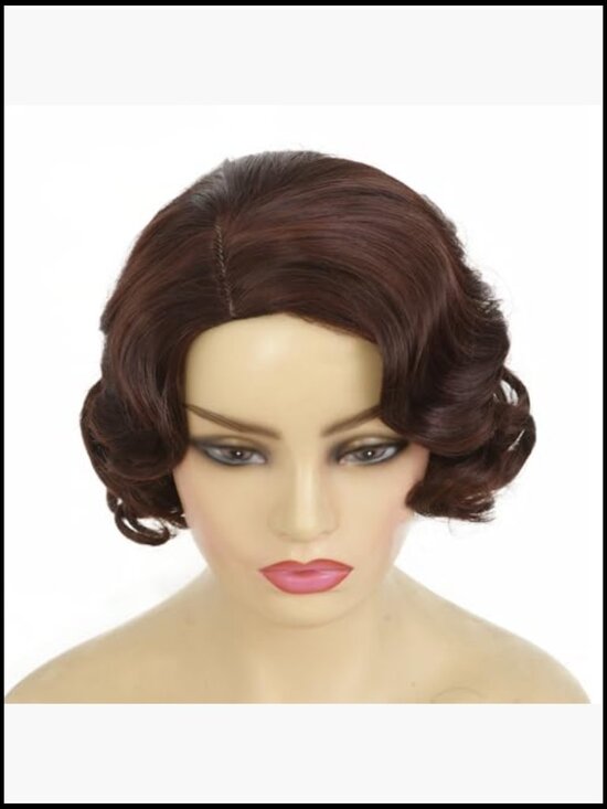 Short Curly Finger Wave Wig Retro 1920s Vintage Style Synthetic Hair Cosplay